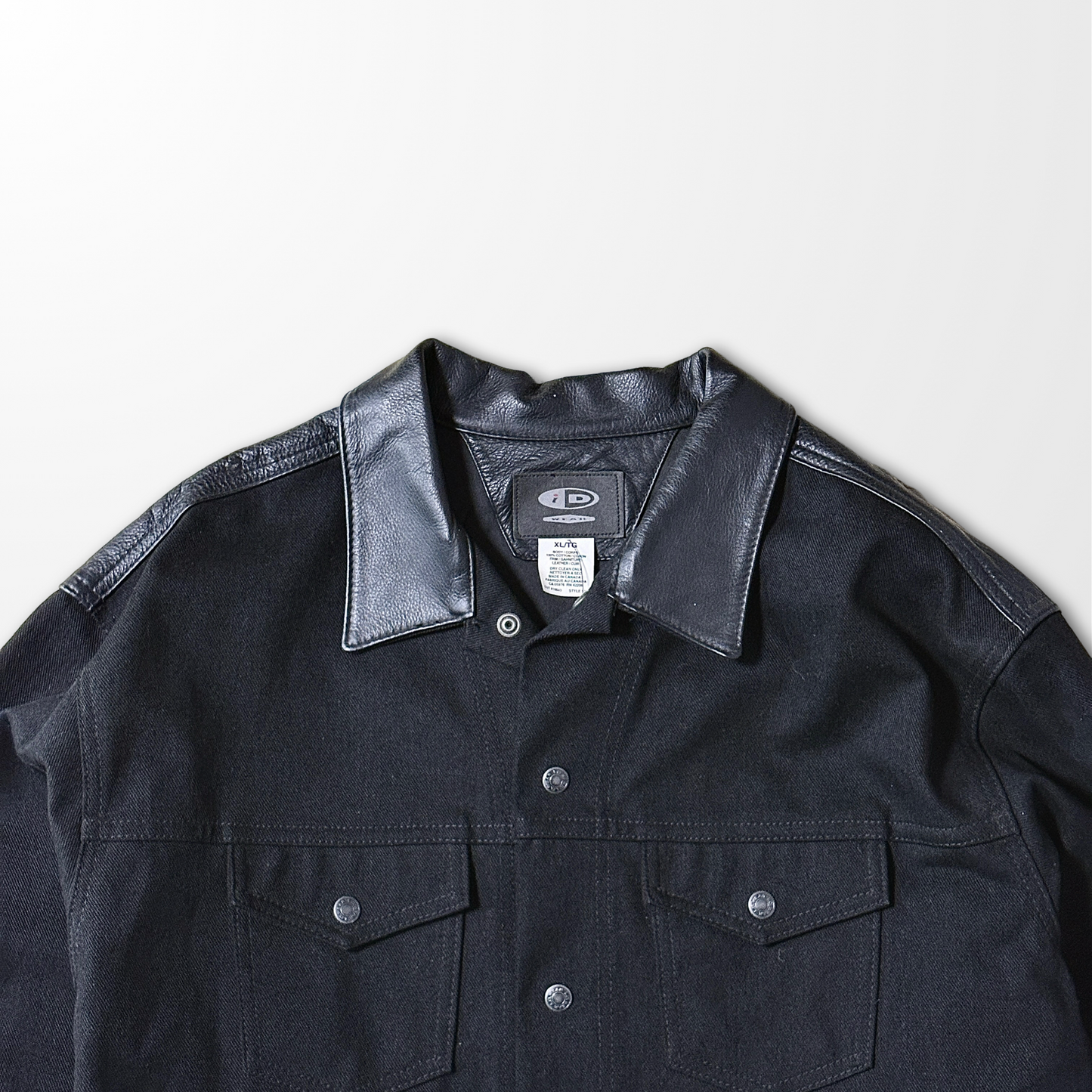 Denim × Leather Trucker Jacket – Black – L
