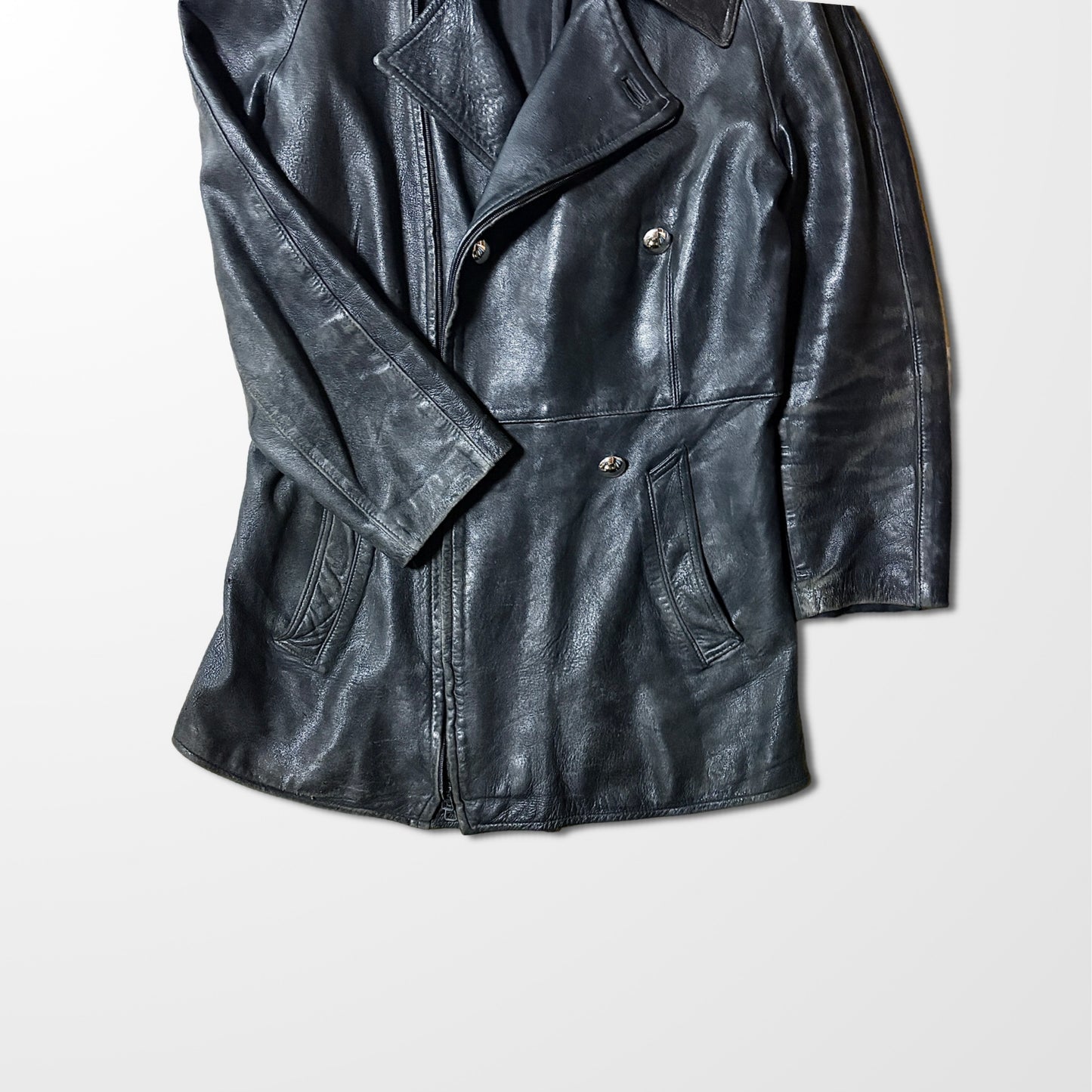 French Military Vintage Motorcycle Leather Coat – 96M - 80ｓ