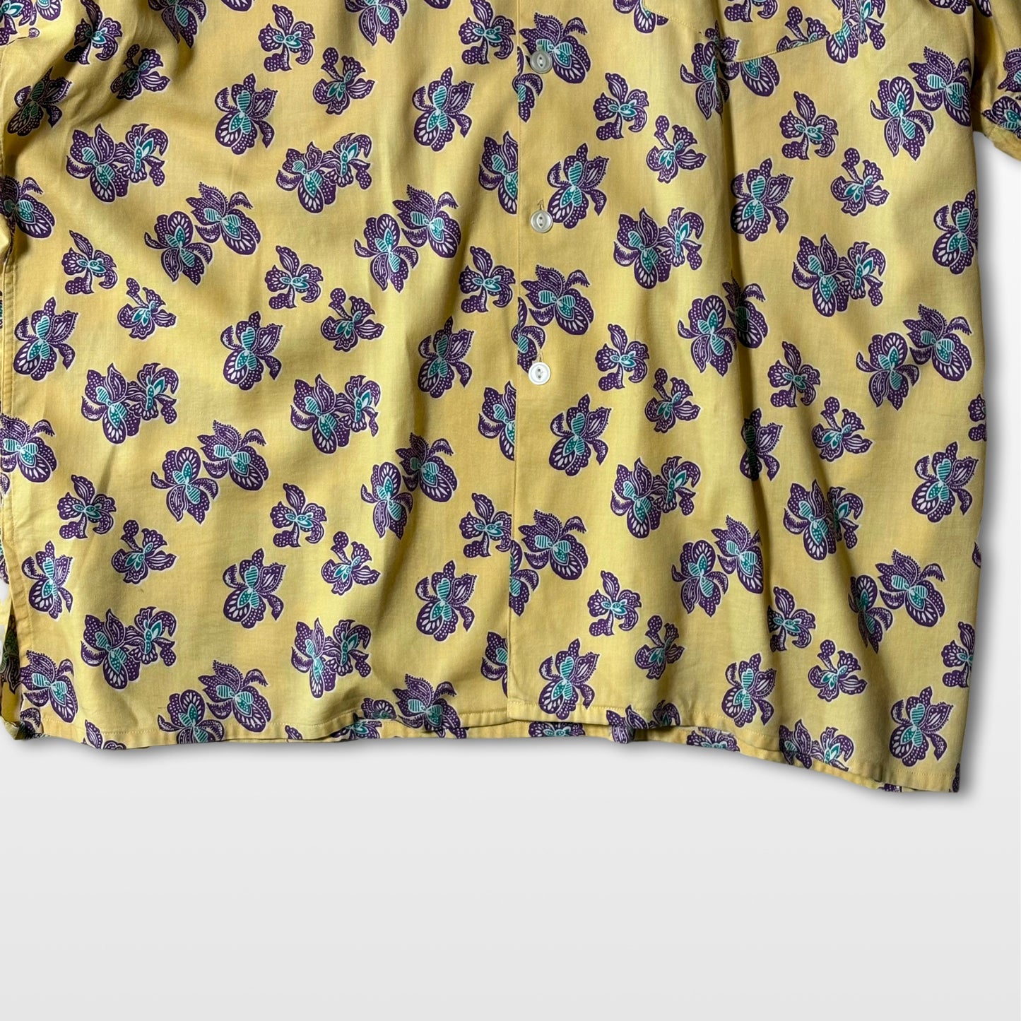 Rare 90s Floral Open-Collar Shirt – Mustard Yellow × Botanical Pattern
