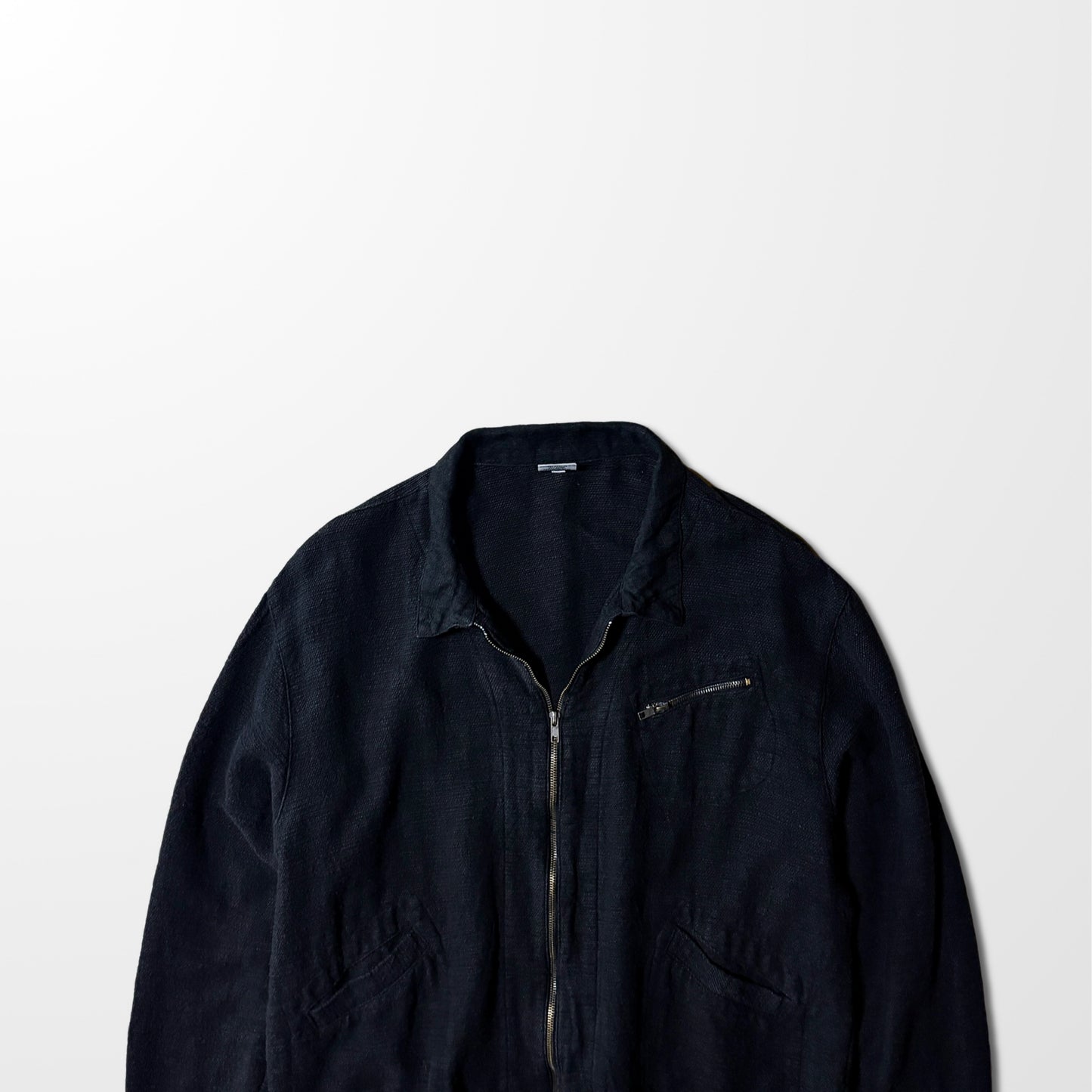 Cotton Linen Rayon Zip Jacket Black – L-CP Shades-