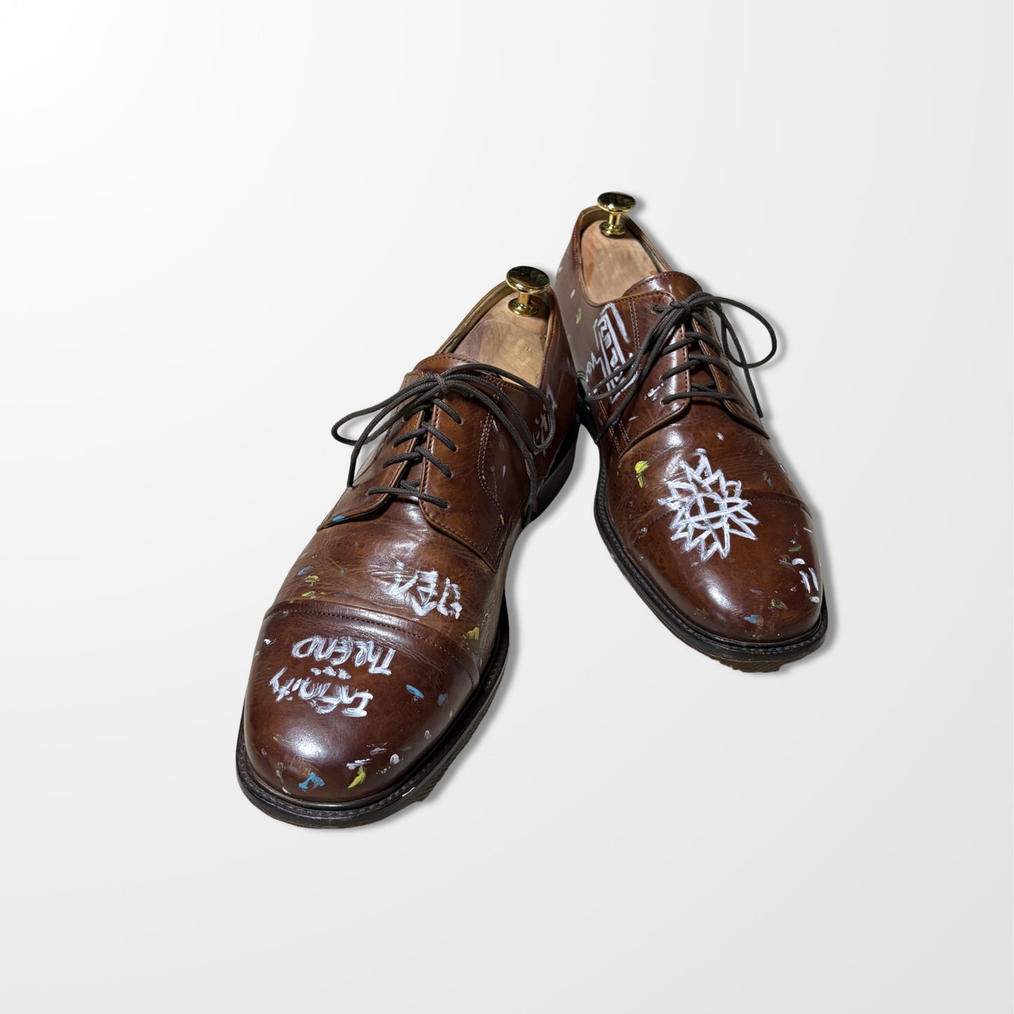 Hand-Painted Brown Derby Shoes – Unique Artisanal Expression