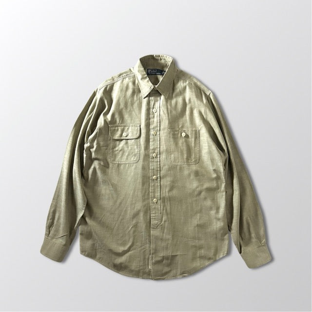 Ralph Lauren Cotton Shirt Olive Beige Double Pocket – M