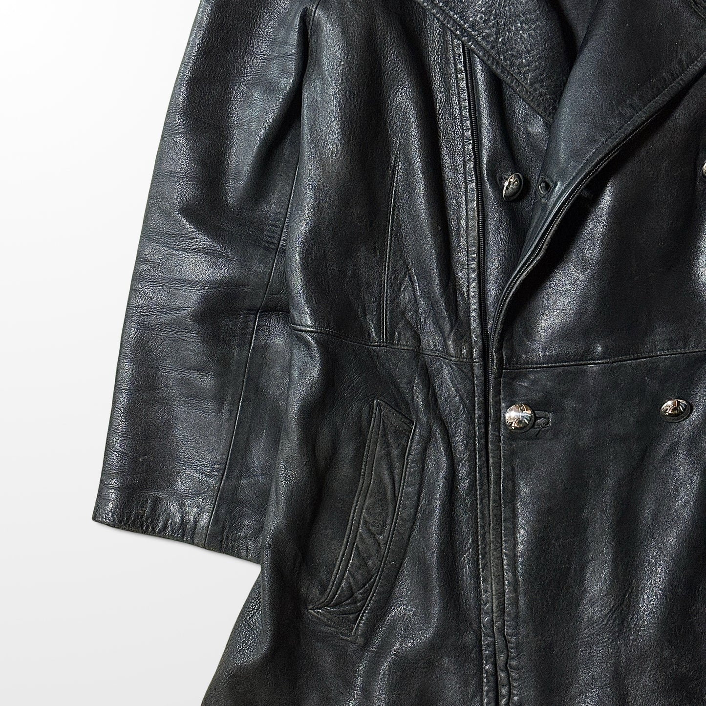 French Military Vintage Motorcycle Leather Coat – 96M - 80ｓ