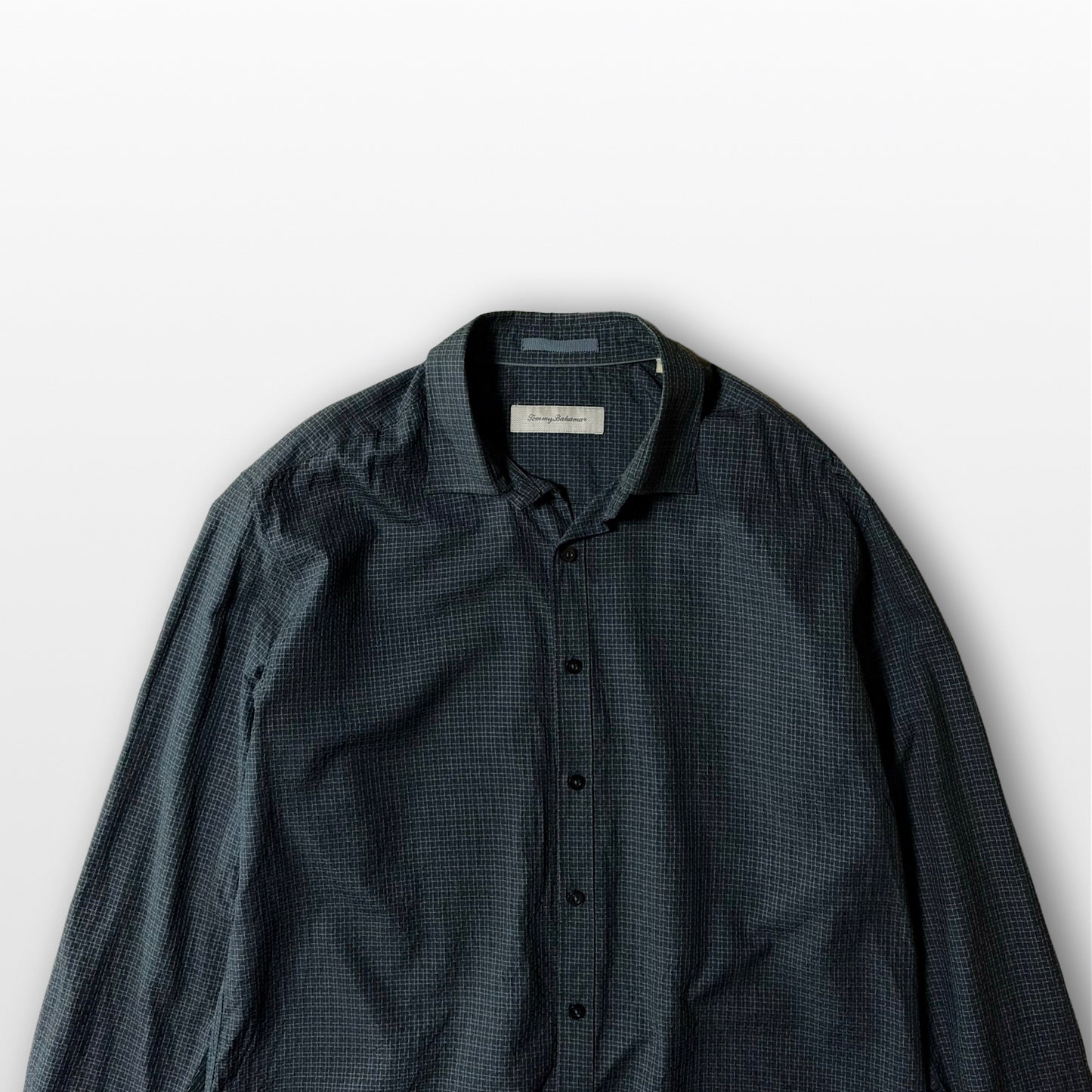 Silk Mini Check Shirt Charcoal Gray L　Tommy Bahama