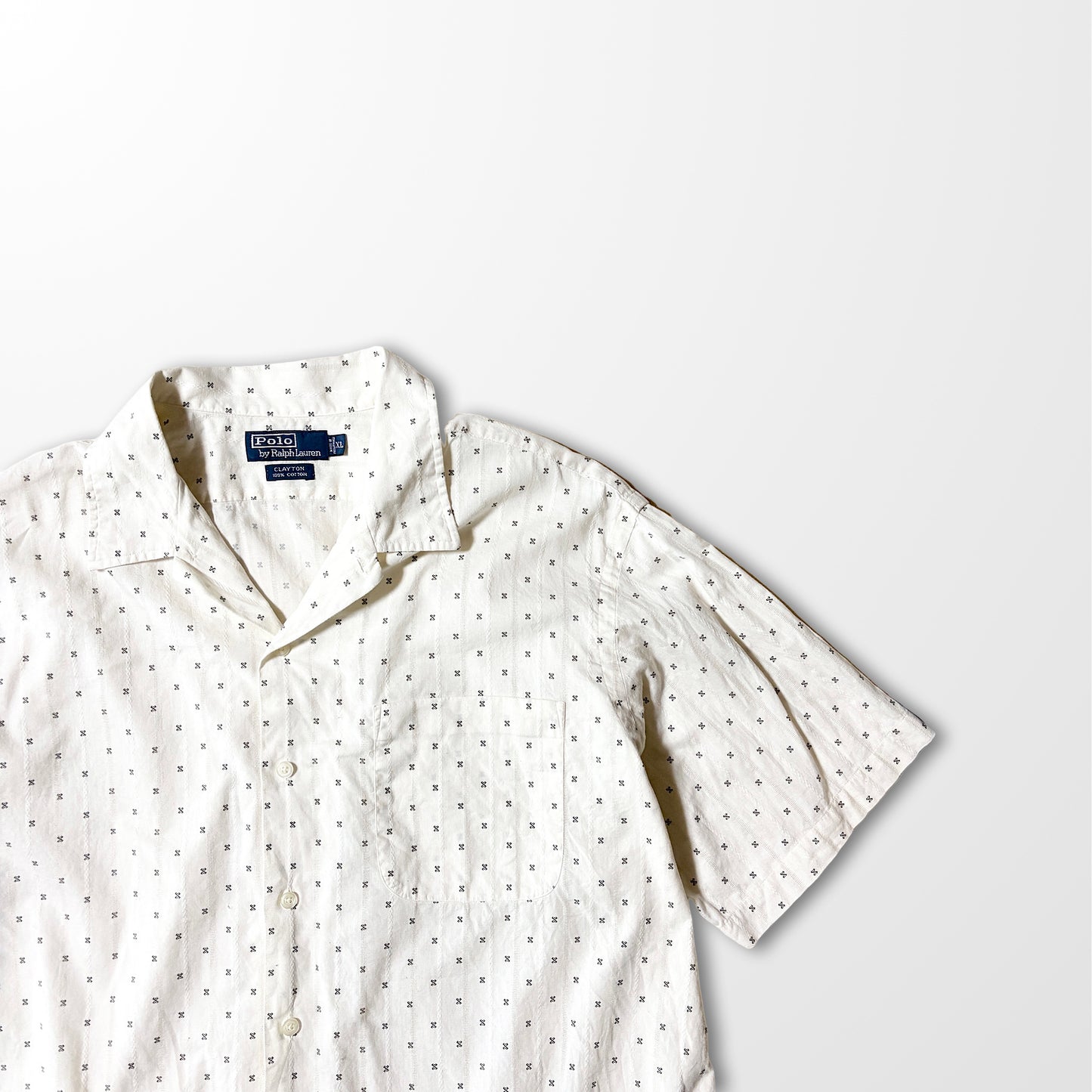 Ivory Patterned Open-Collar Shirt – XL Cotton & Rayon Blend　CLAYTON