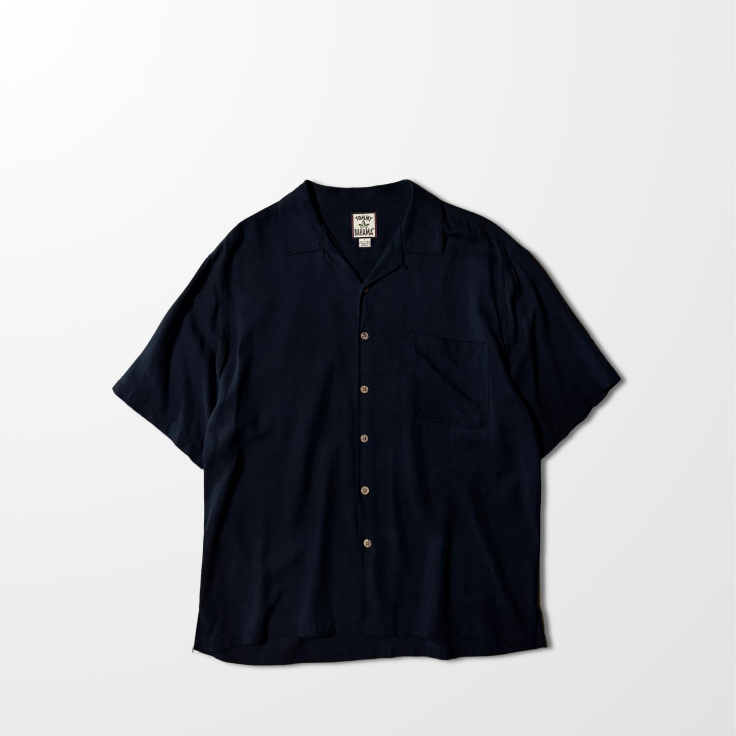 Solid Silk Black Open Collar Shirt