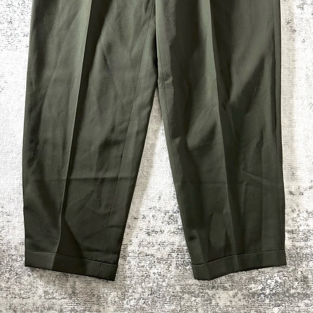 Givenchy 3 Tuck Wool Slacks Olive Wide Fit – 36