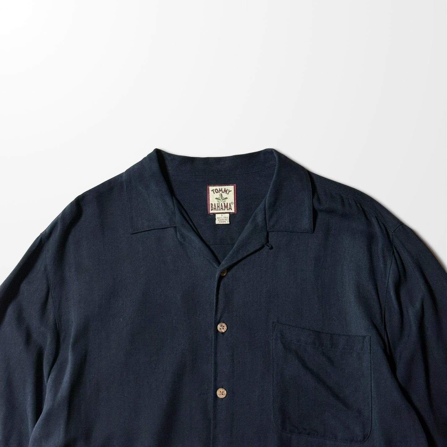 Solid Silk Black Open Collar Shirt