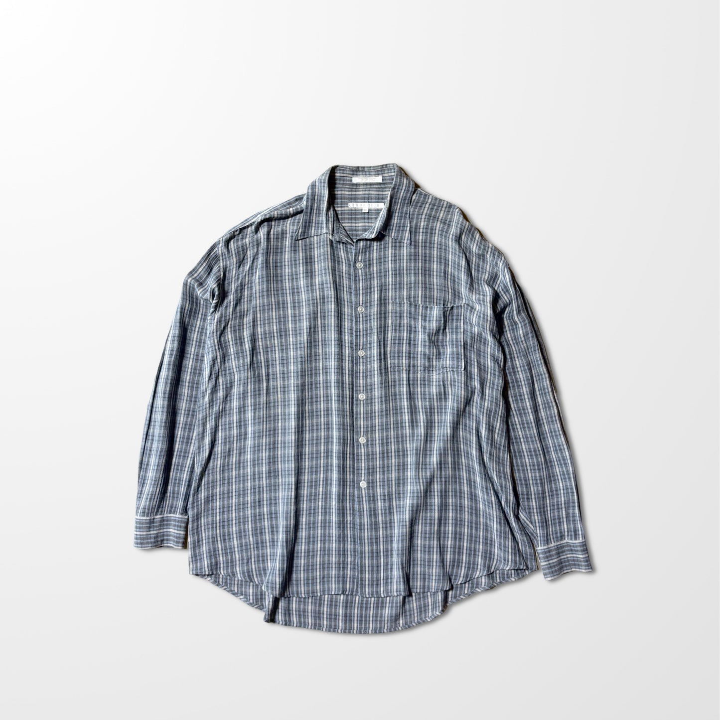 Rayon Check Shirt – Blue Gray – XL　Perry Ellis