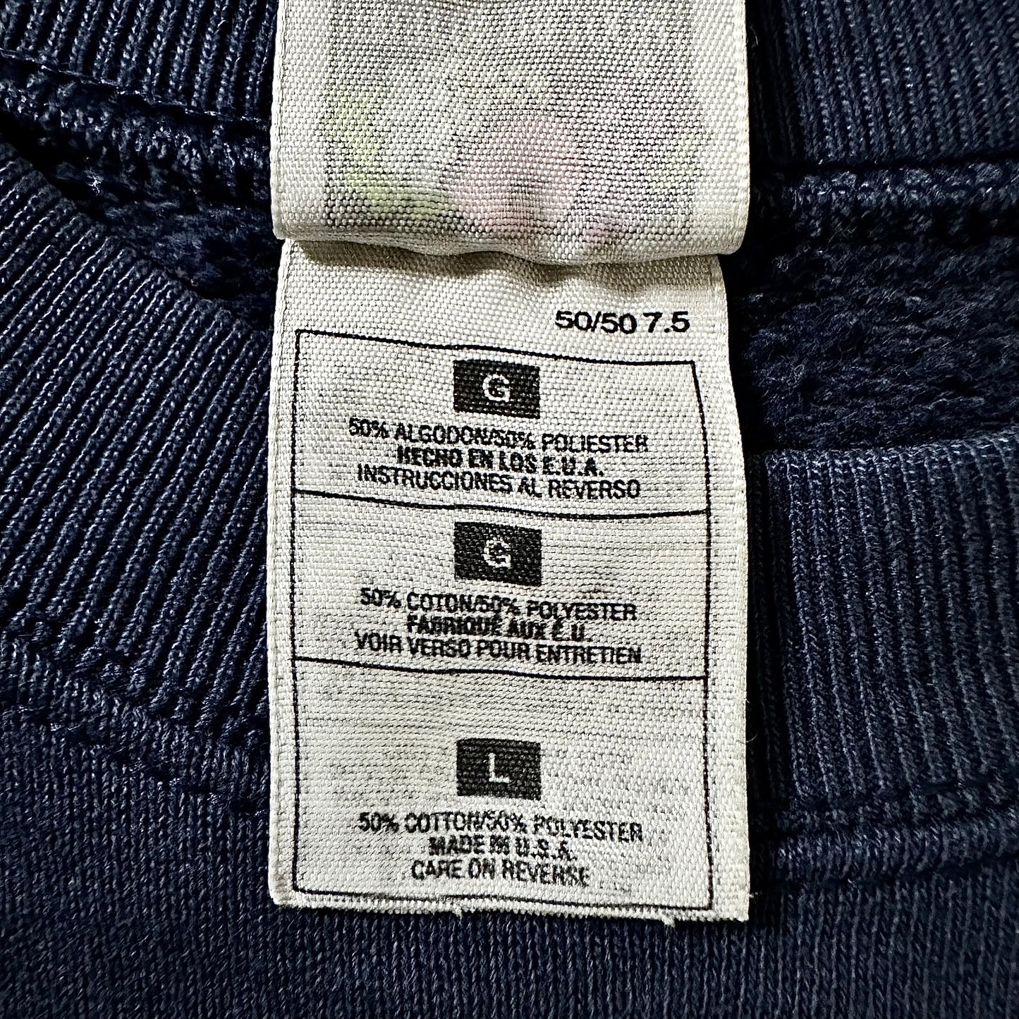 Fruit of the Loom “BEST” 50/50 Navy Floral Print Sweatshirt – L / Made in U.S.A.