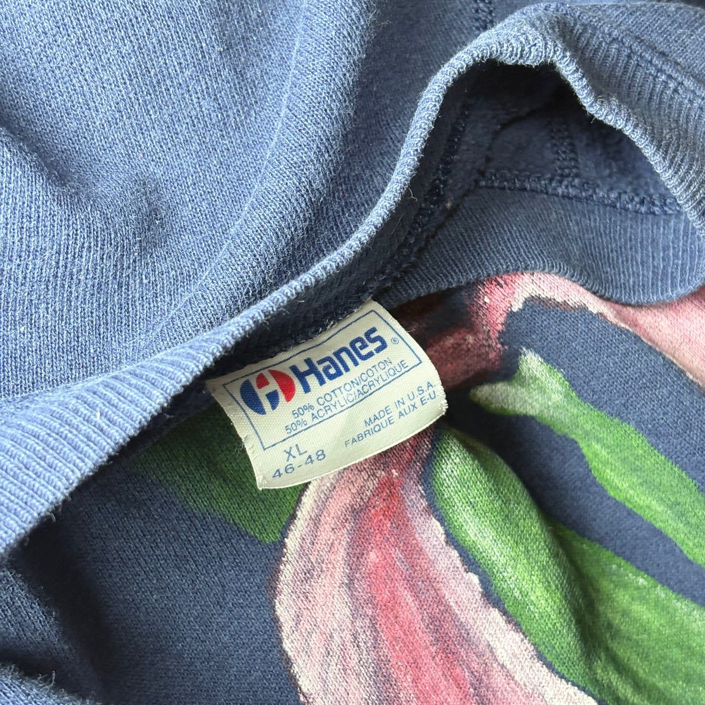 Single Iris Flower Navy Vintage Sweatshirt – Hand Painted Look