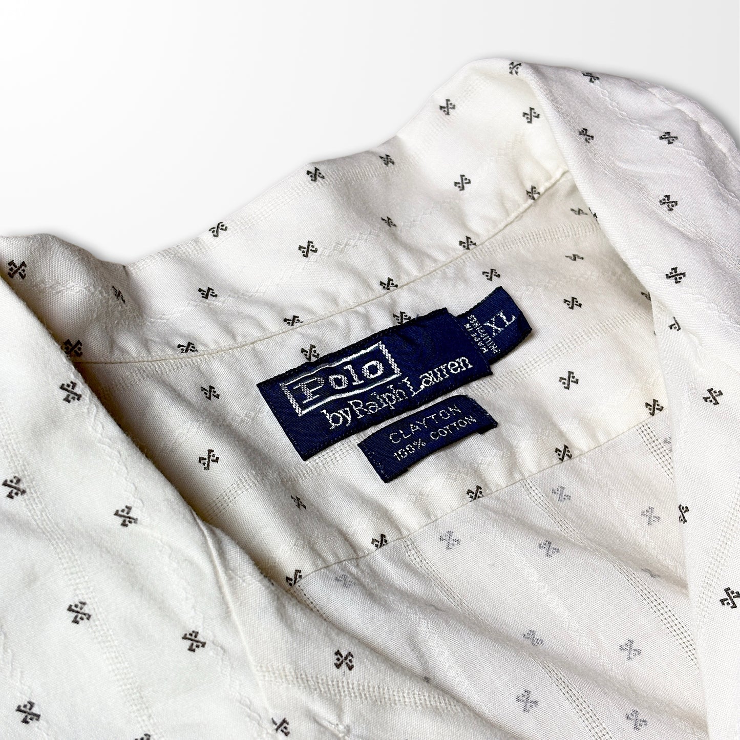 Ivory Patterned Open-Collar Shirt – XL Cotton & Rayon Blend　CLAYTON