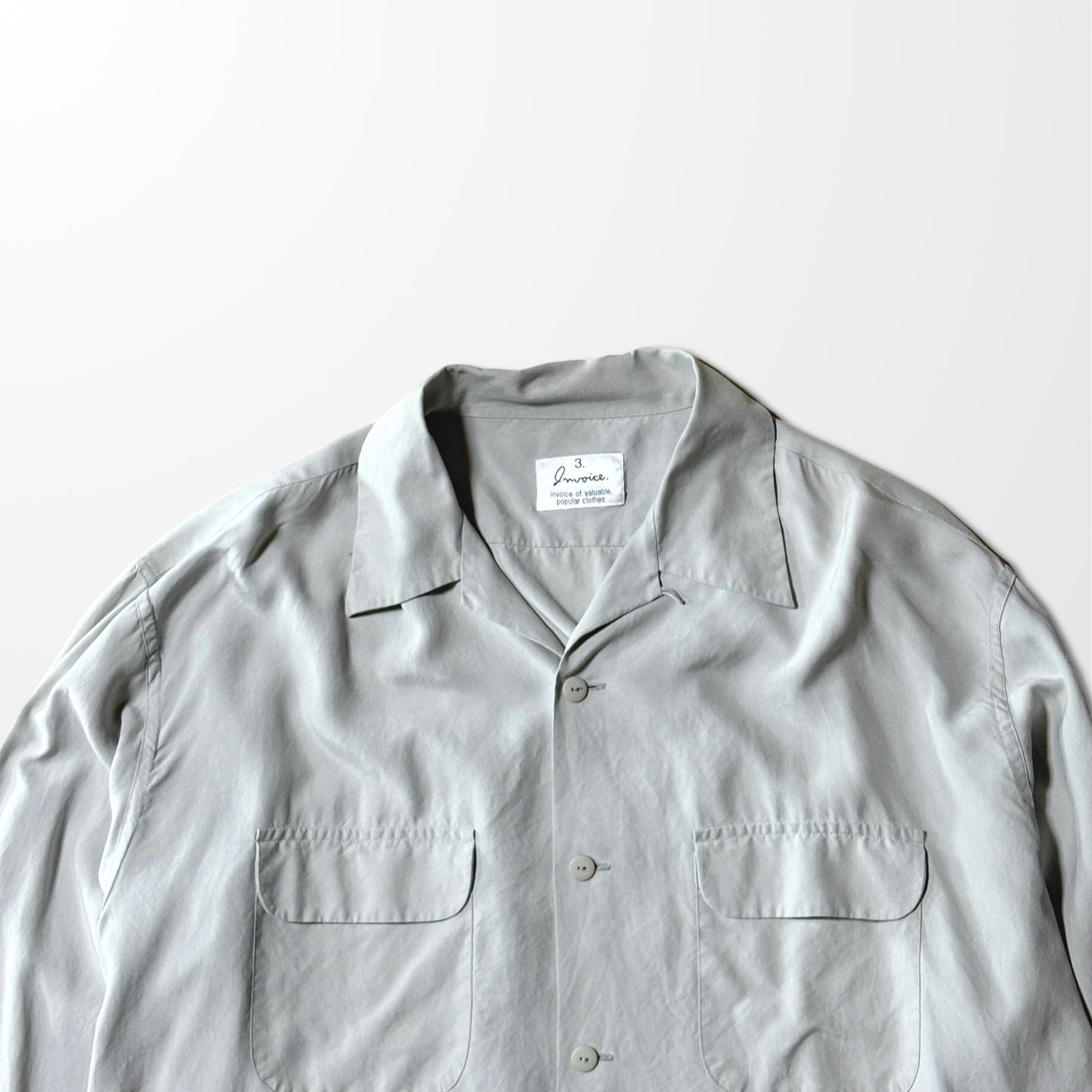 Silk  Double Flap Open Collar Grey Shirt – L