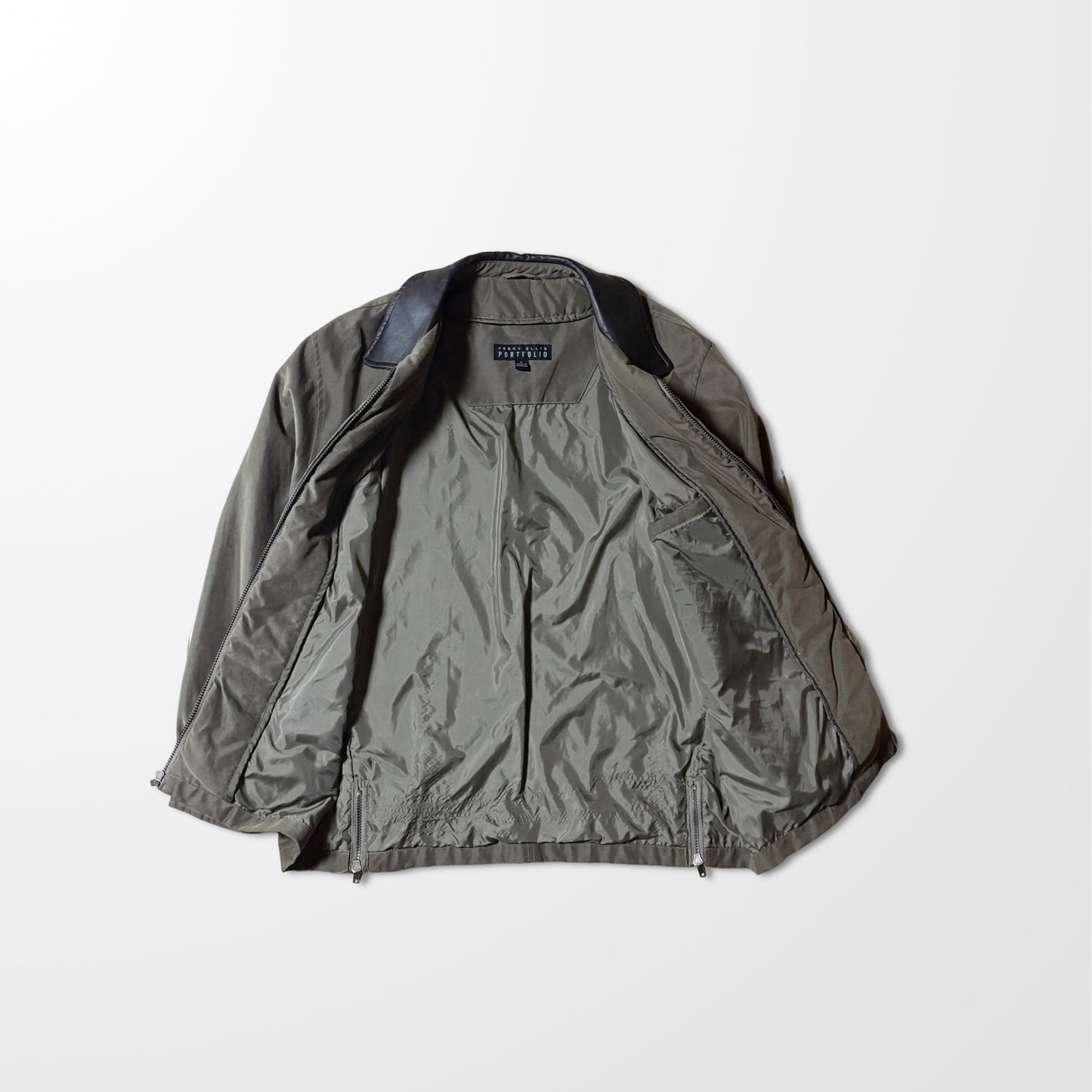 Leather Collar Blouson – L / Olive　Perry Ellis