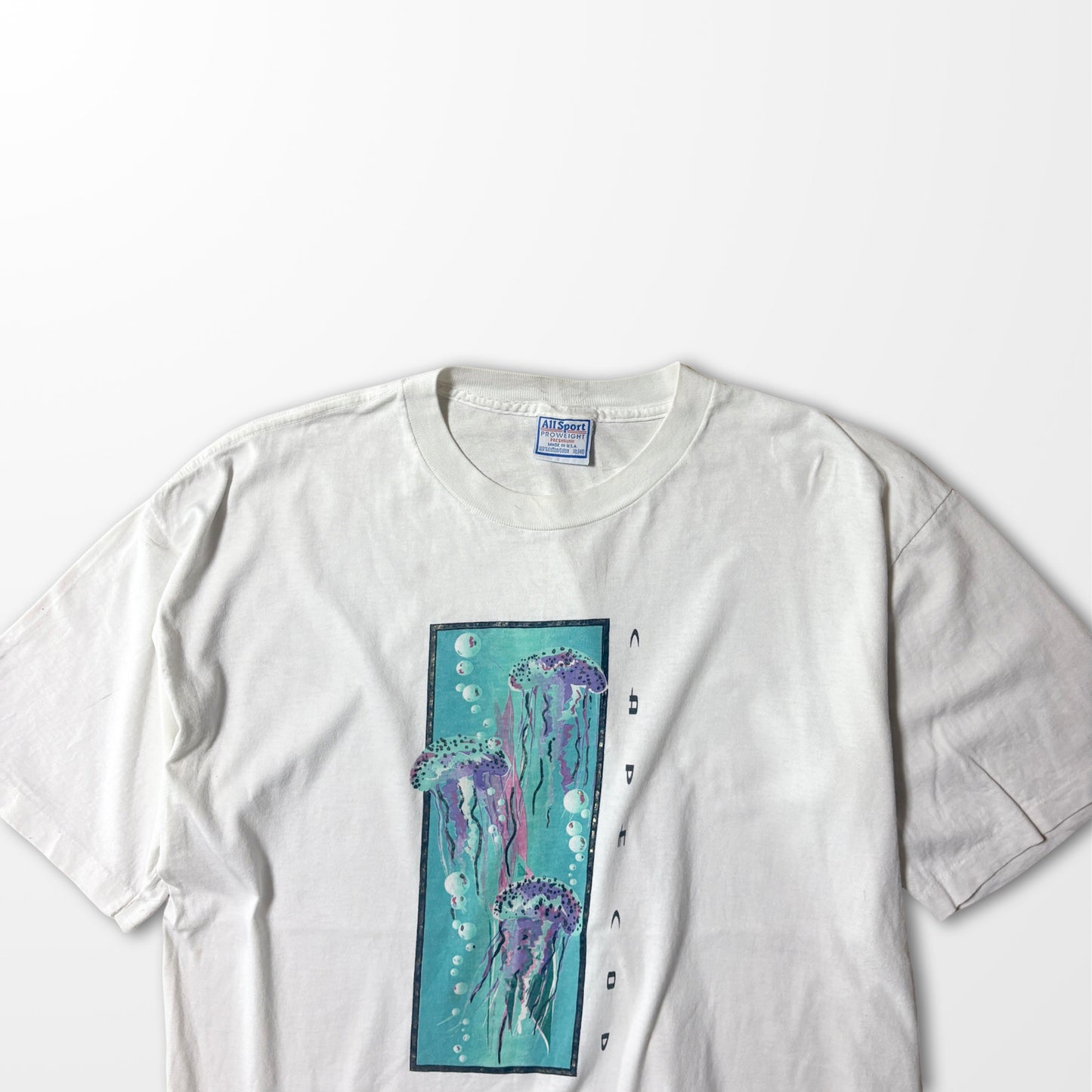 Medusa Art Print T-shirt / Jellyfish Fade White Tee XL made in USA