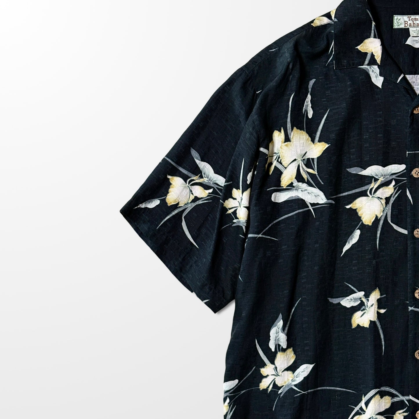 Vintage Black Floral Open Collar Shirt – Relaxed Fit,silk