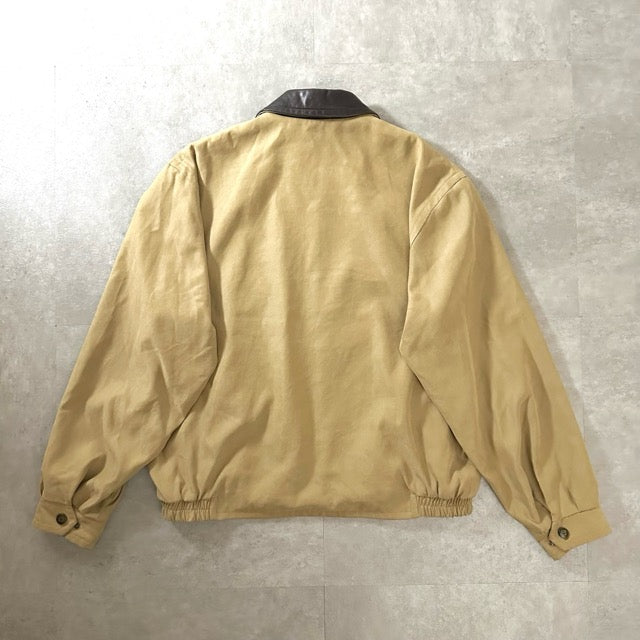 Leather Collar Zip Jacket Beige Short Length – 42