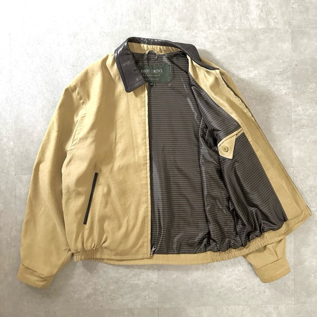 Leather Collar Zip Jacket Beige Short Length – 42
