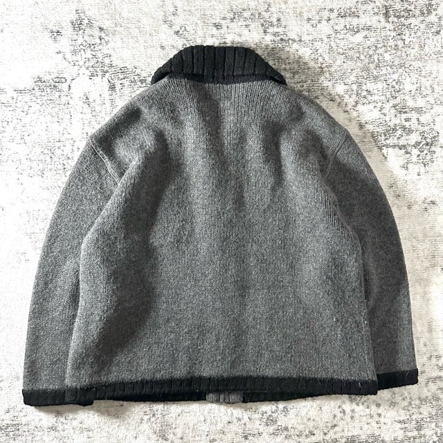 Mohair Blend Knit Zip Cardigan Gray Relaxed Fit – XL