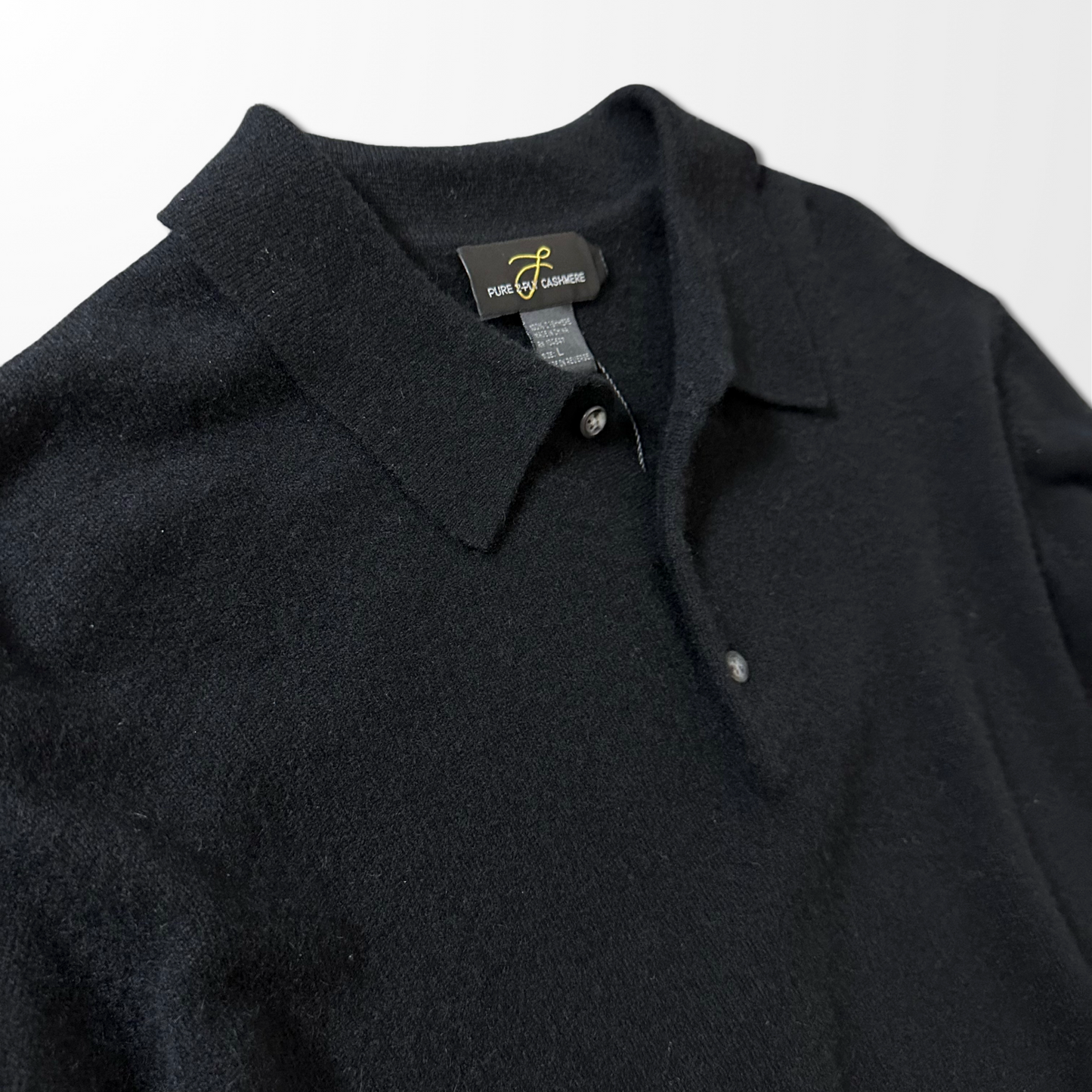 Pure 2-Ply Cashmere Knit Polo Sweater – Black / L