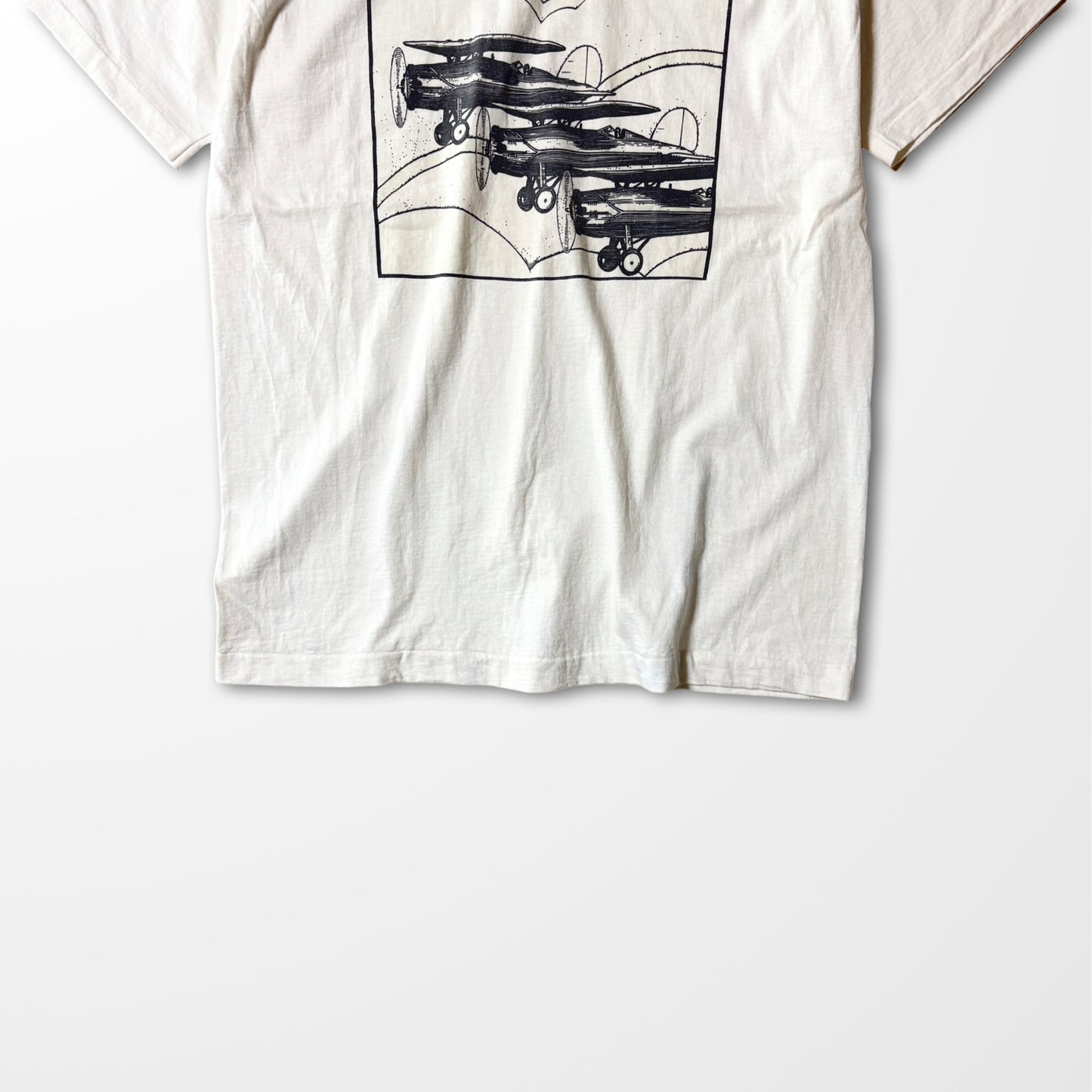 Fade Airplane Print Tee – Minimal Vintage White
