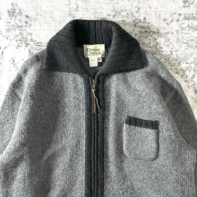 Mohair Blend Knit Zip Cardigan Gray Relaxed Fit – XL