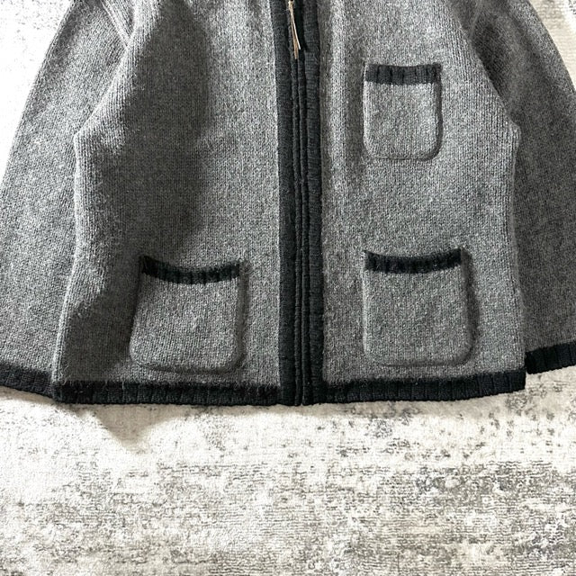 Mohair Blend Knit Zip Cardigan Gray Relaxed Fit – XL