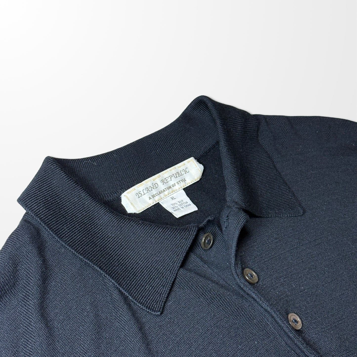 ISLAND REPUBLIC Silk Cotton Knit Polo Shirt - XL