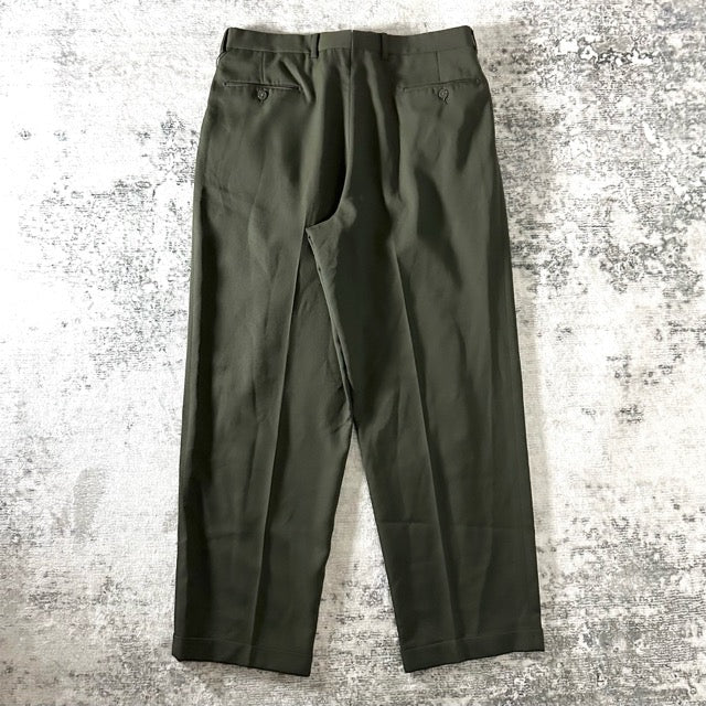 Givenchy 3 Tuck Wool Slacks Olive Wide Fit – 36