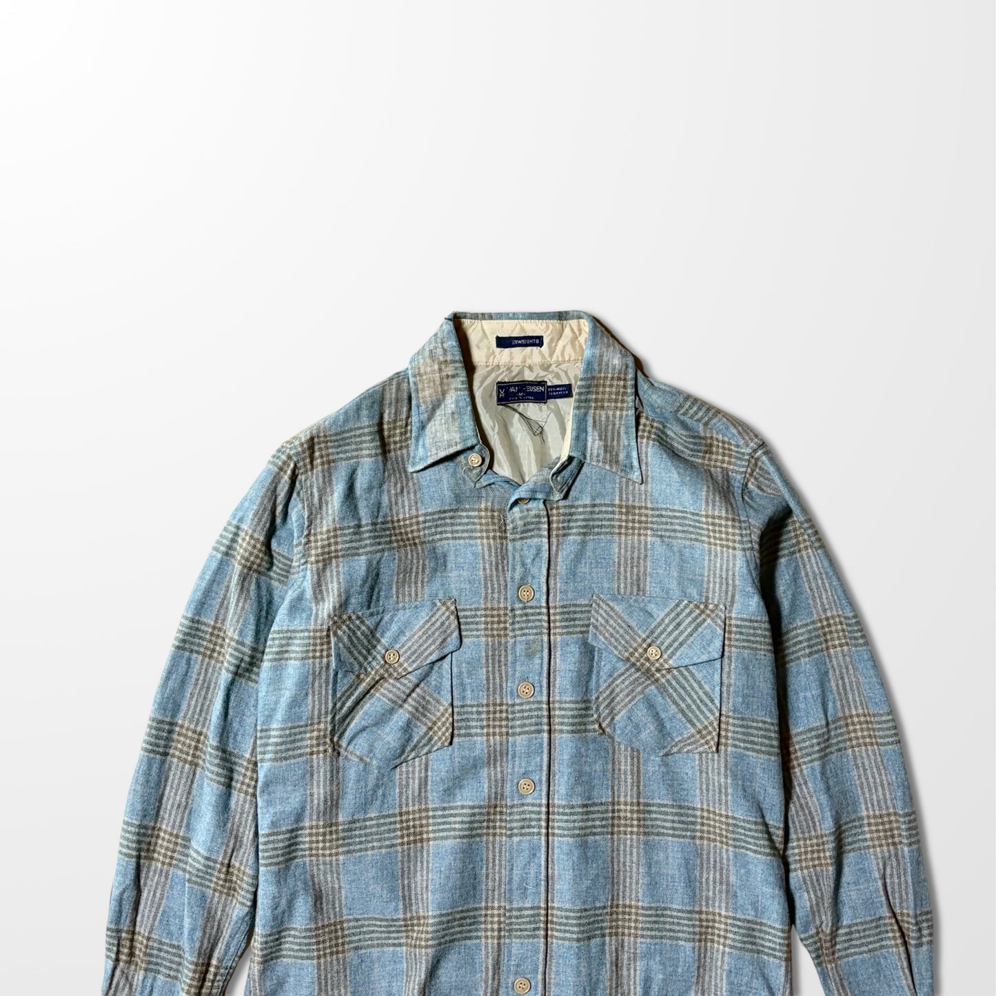 80s Van Heusen Wool Blend Plaid Shirt – M / Made in Korea