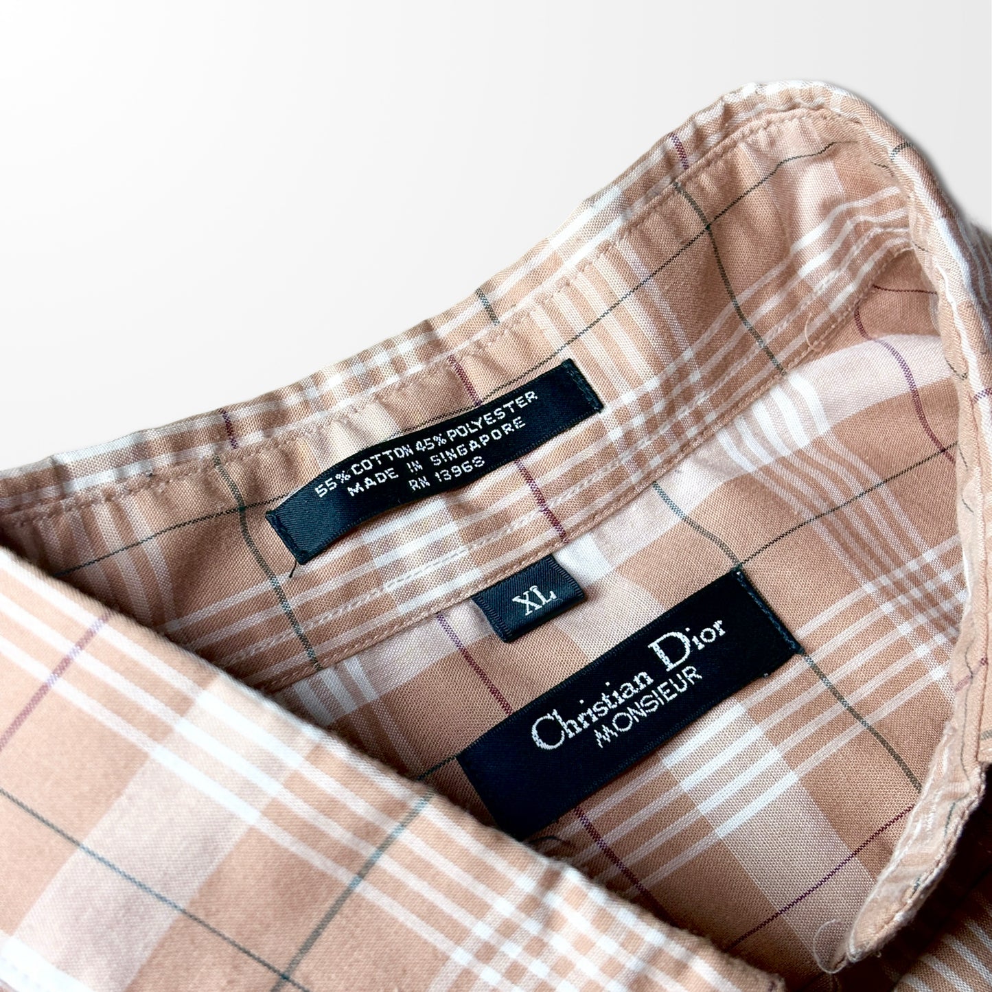 Christian Dior Gingham Check Shirt – Peach & White – Size XL  – Vintage