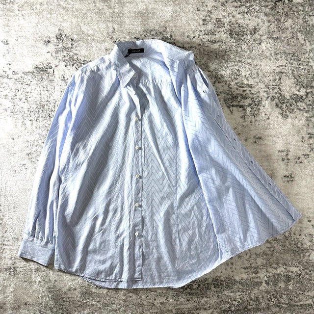 Gianni Versace Blue Textured Stripe Shirt – 54