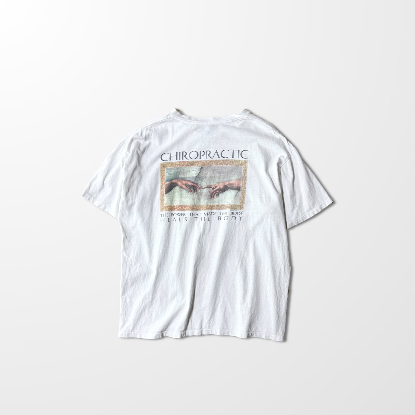 ONEITA Chiropractic Michelangelo Print Tee – L / White / 1995