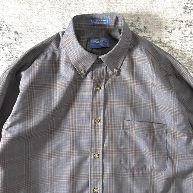 Pendleton Gray Wool Check Shirt Subtle Pattern – L