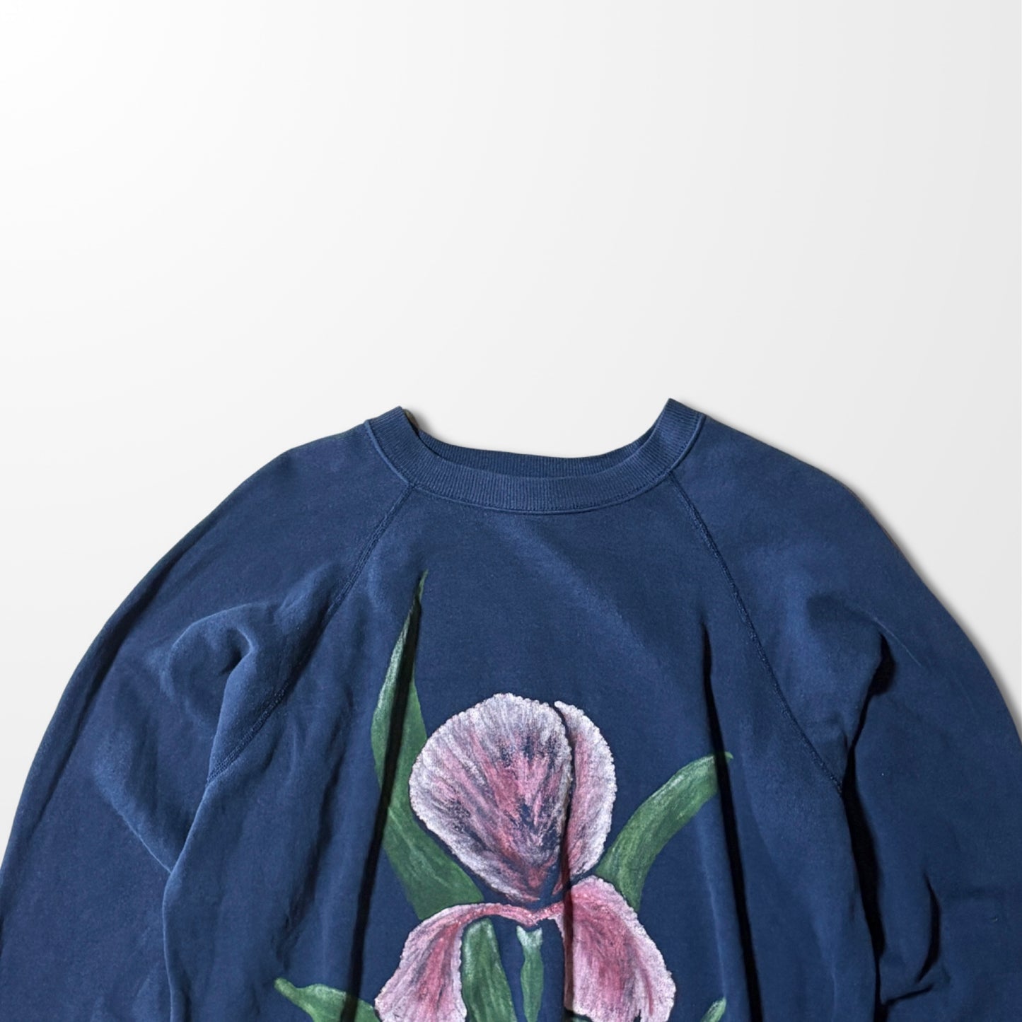 Single Iris Flower Navy Vintage Sweatshirt – Hand Painted Look