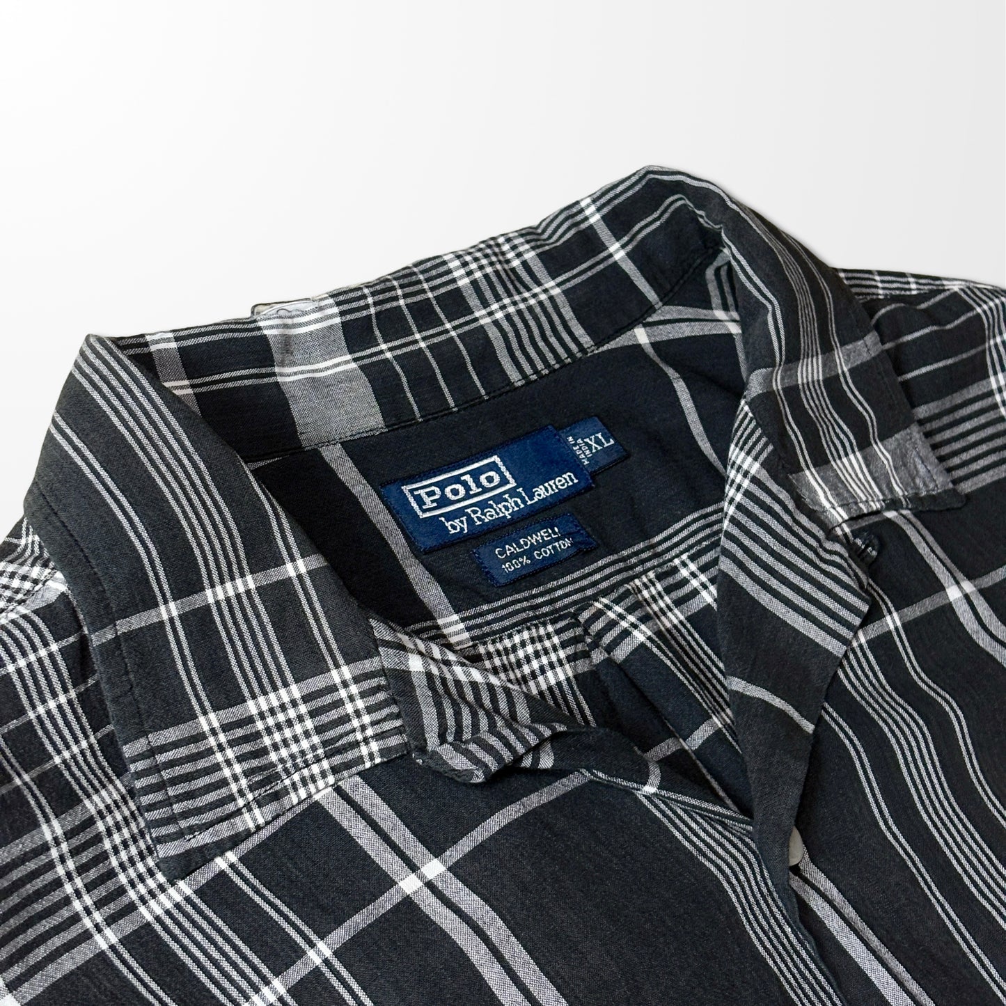 CALDWELL Ralph Lauren Black Cotton Check Open Collar Shirt – XXL