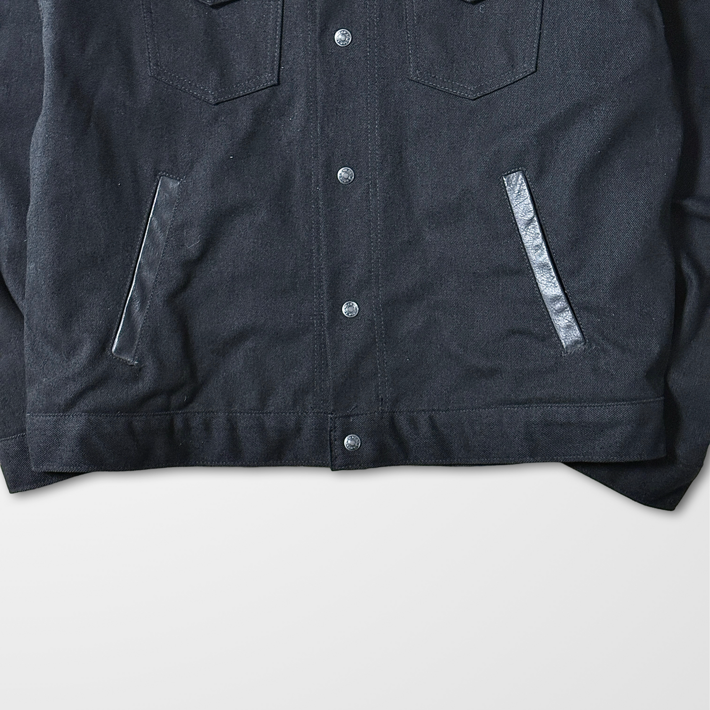 Denim × Leather Trucker Jacket – Black – L