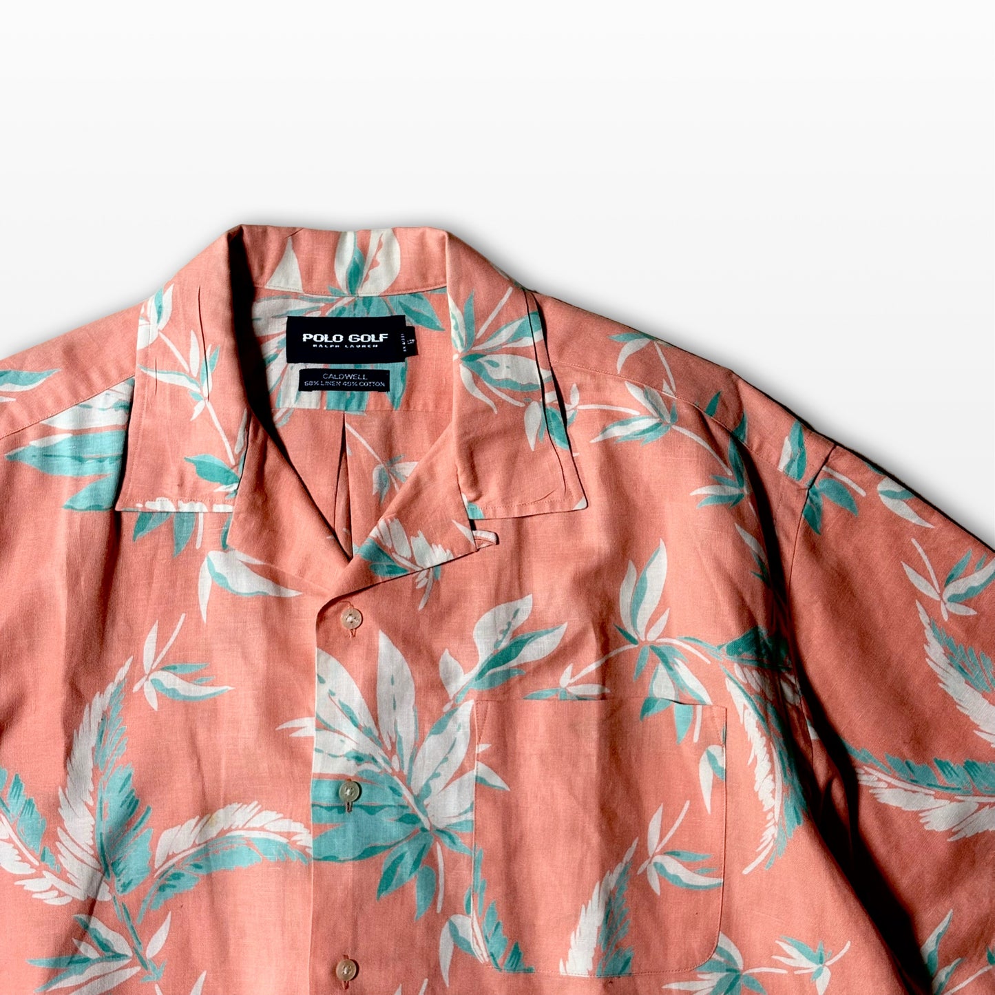 Pink Botanical Open-Collar Shirt – L Linen Cotton Blend　Ralph
