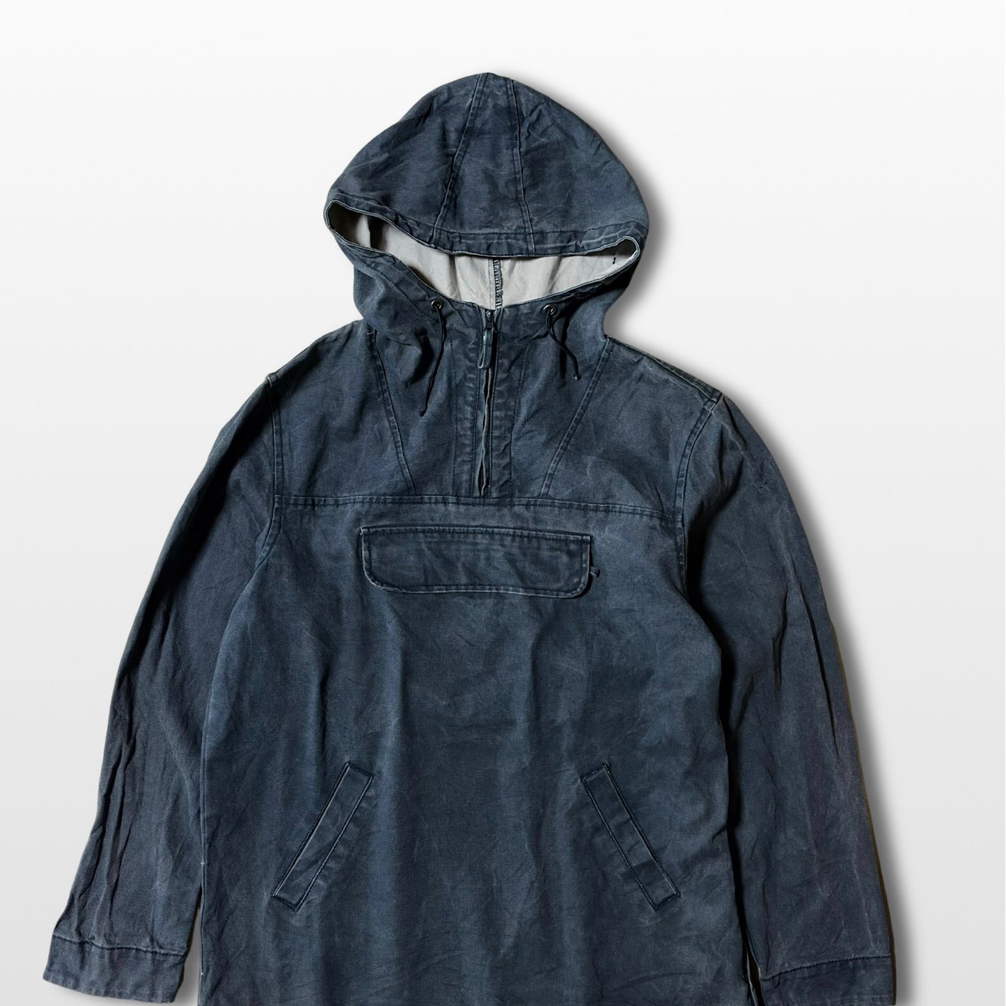 Vintage Duck Fabric Anorak Indigo Blue × Gray Fade Half-Zip Parka XL