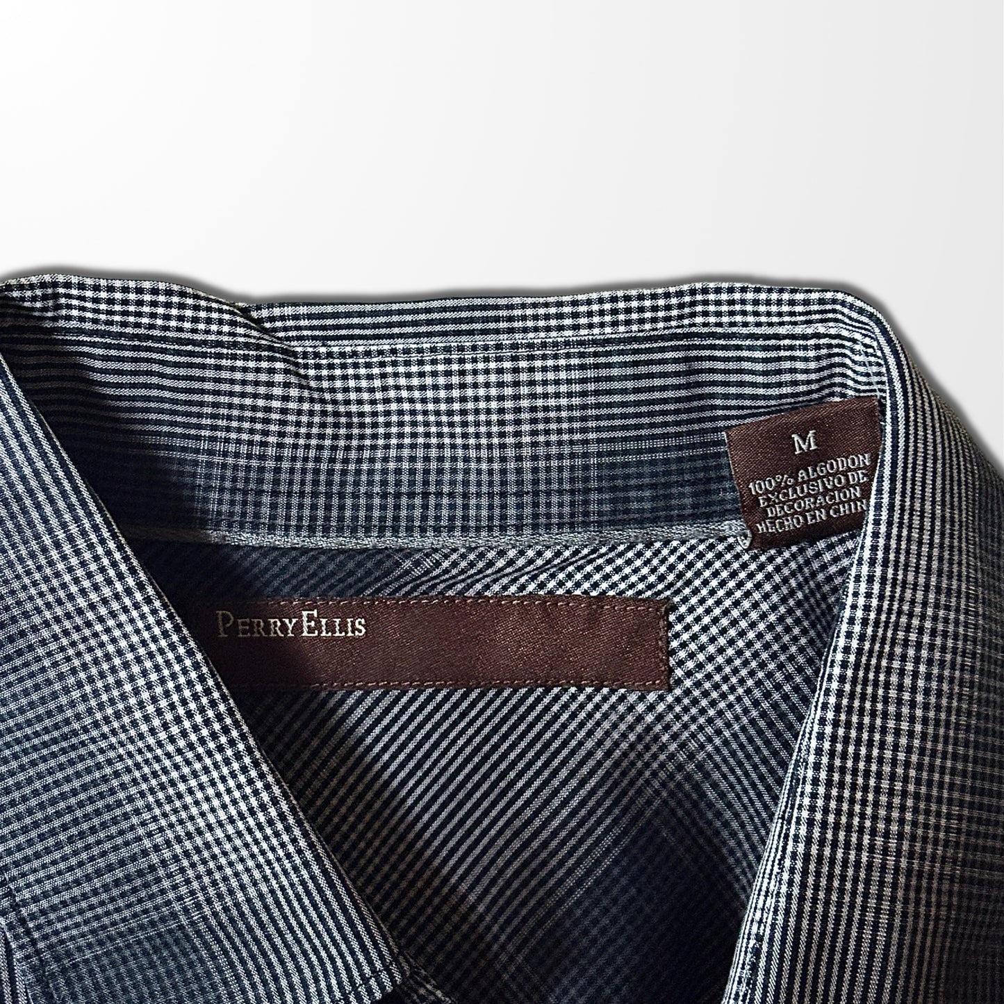 Perry Ellis Cotton Black & White Check Shirt – M