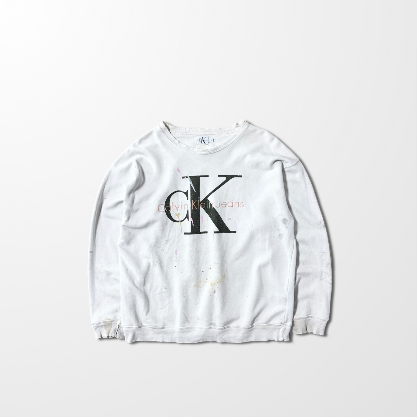 Calvin Klein Jeans Paint Stained Sweatshirt – White – L