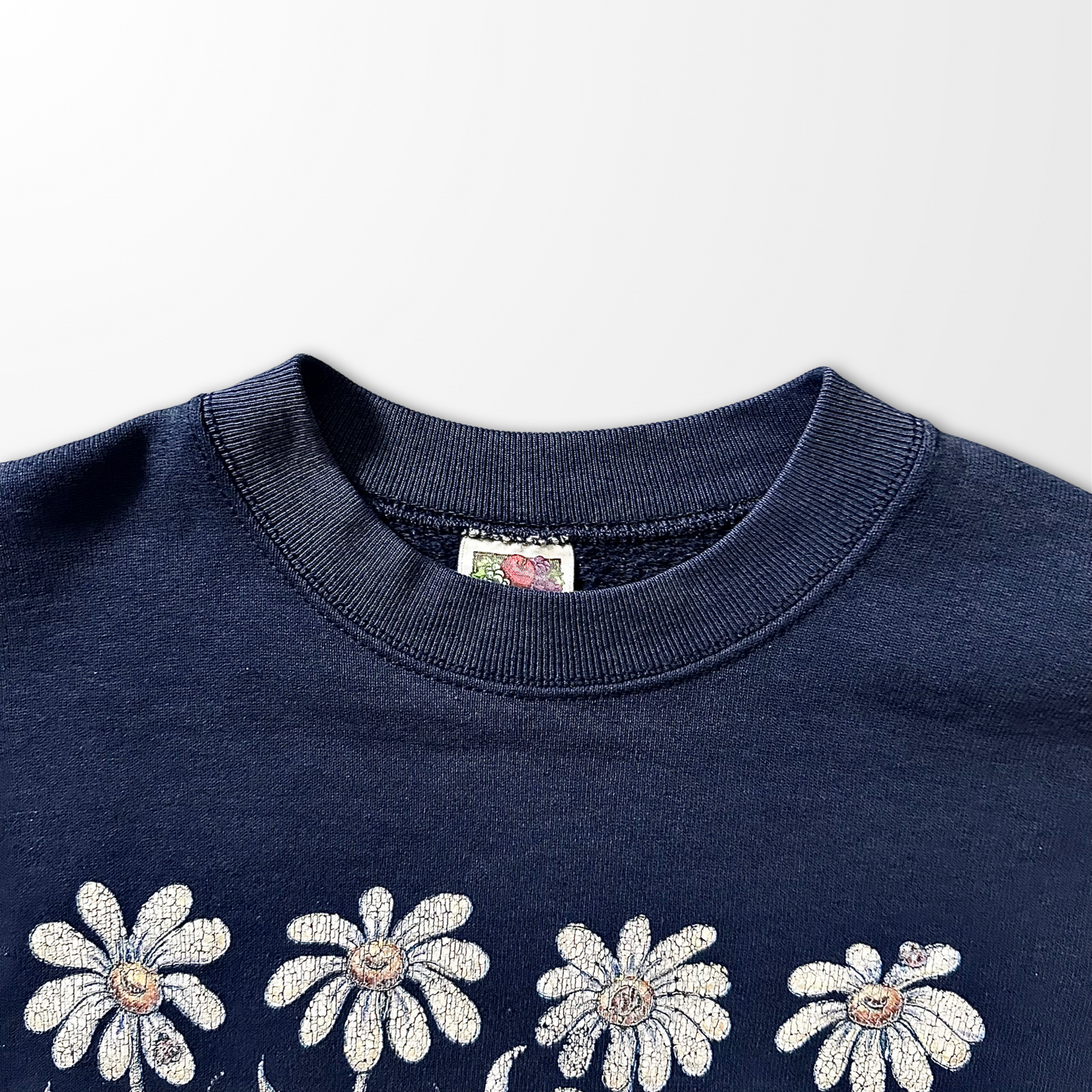 Fruit of the Loom “BEST” 50/50 Navy Floral Print Sweatshirt – L / Made in U.S.A.