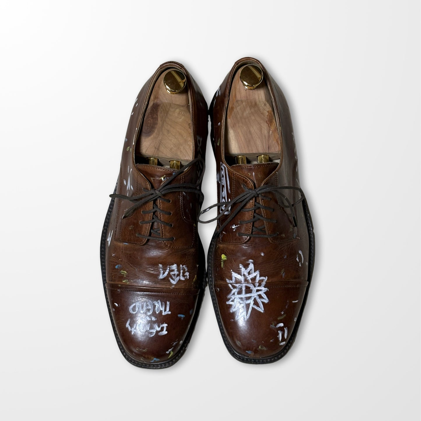 Hand-Painted Brown Derby Shoes – Unique Artisanal Expression