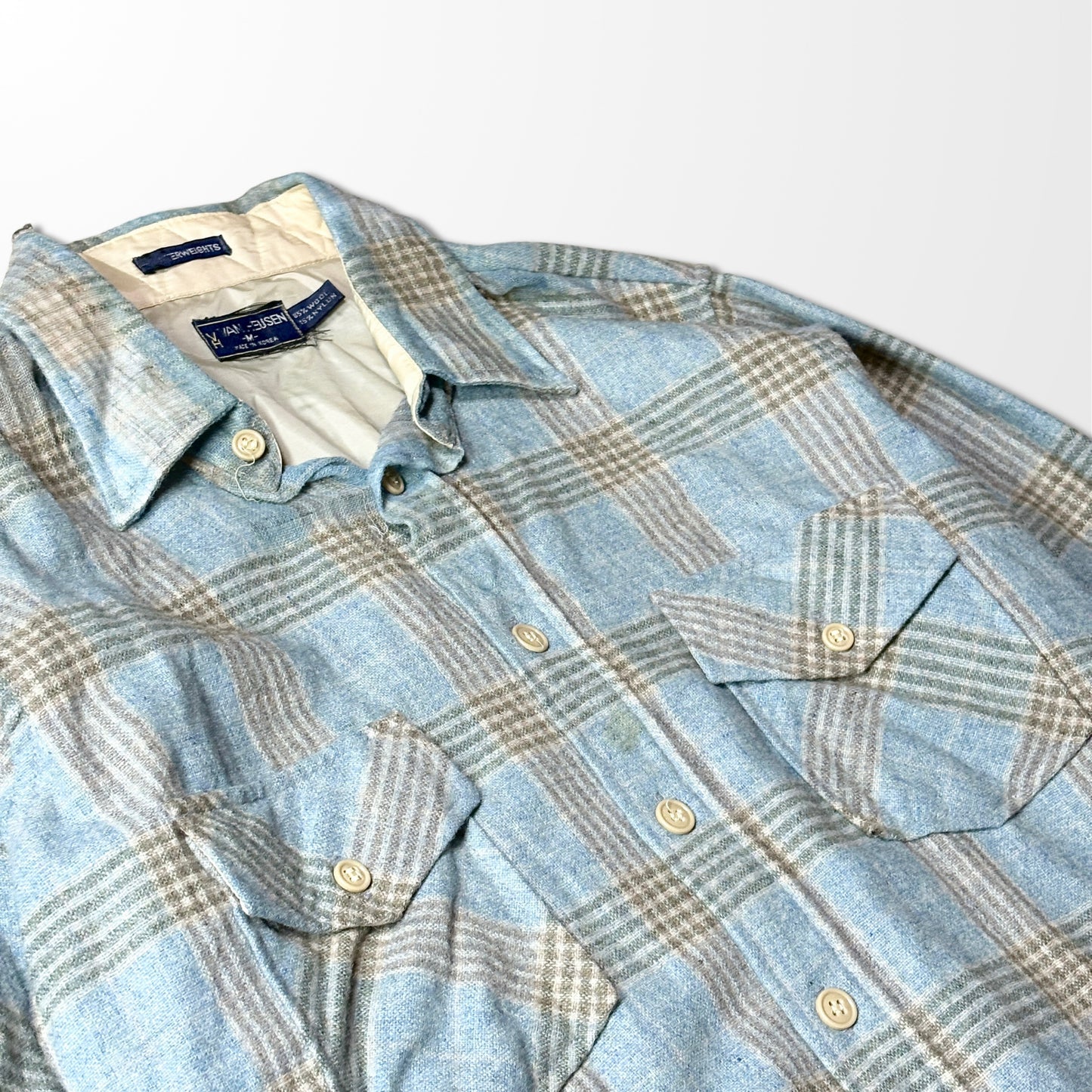 80s Van Heusen Wool Blend Plaid Shirt – M / Made in Korea