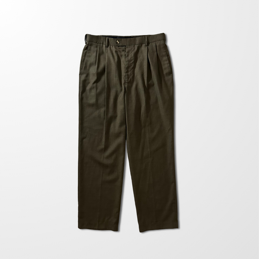 Wool Blend Two Pleated Trousers – Olive – W34