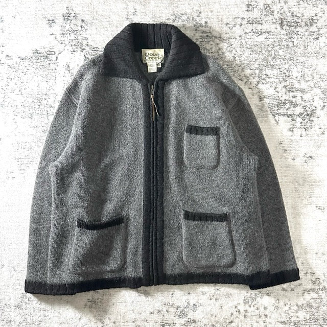 Mohair Blend Knit Zip Cardigan Gray Relaxed Fit – XL