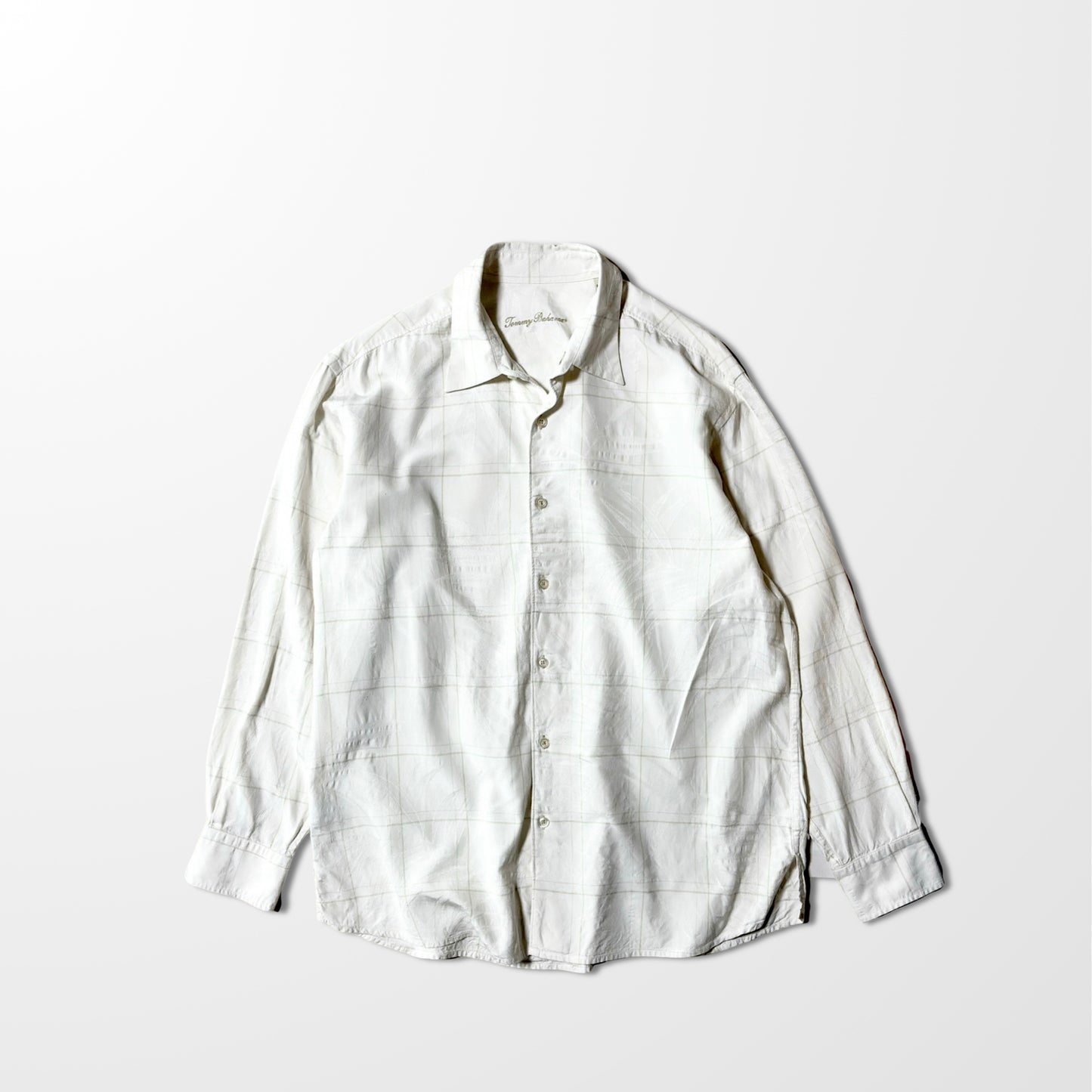 Silk Check Shirt Ivory L – Modern Relaxed Vintage