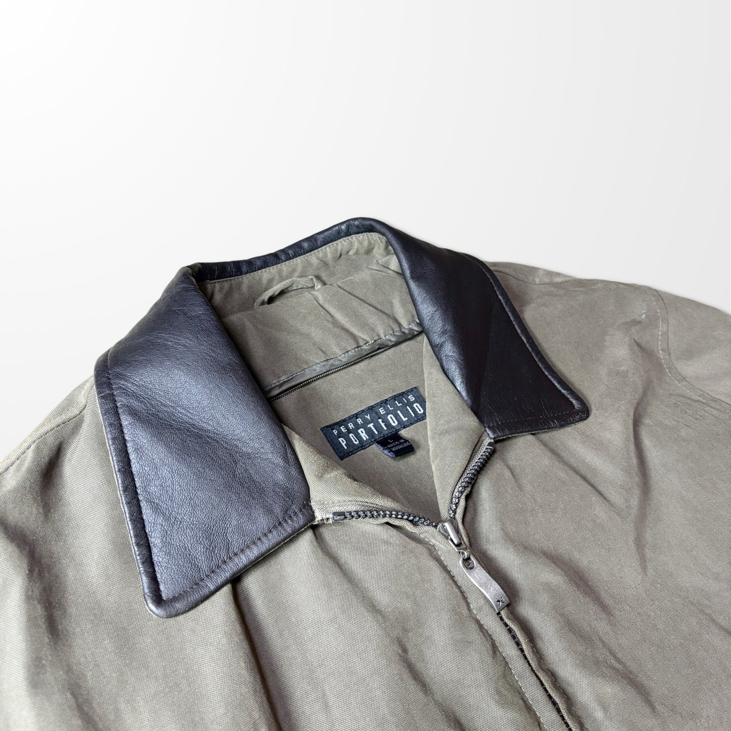 Leather Collar Blouson – L / Olive　Perry Ellis