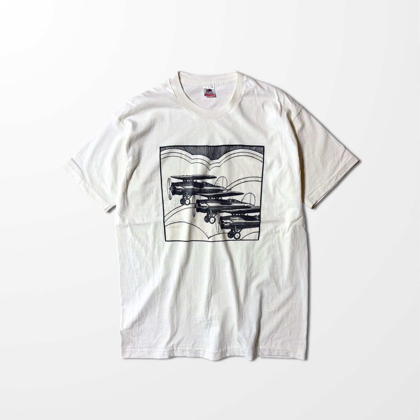 Fade Airplane Print Tee – Minimal Vintage White