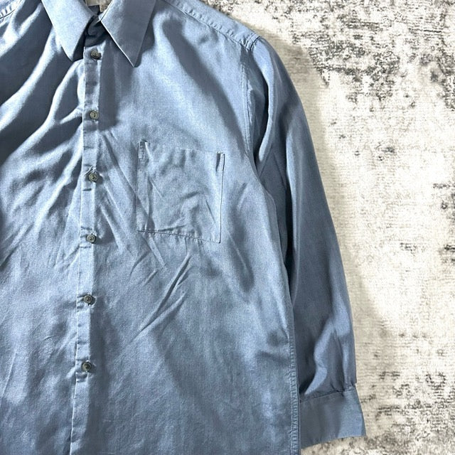 Light Blue Silk Shirt Smooth Texture – L